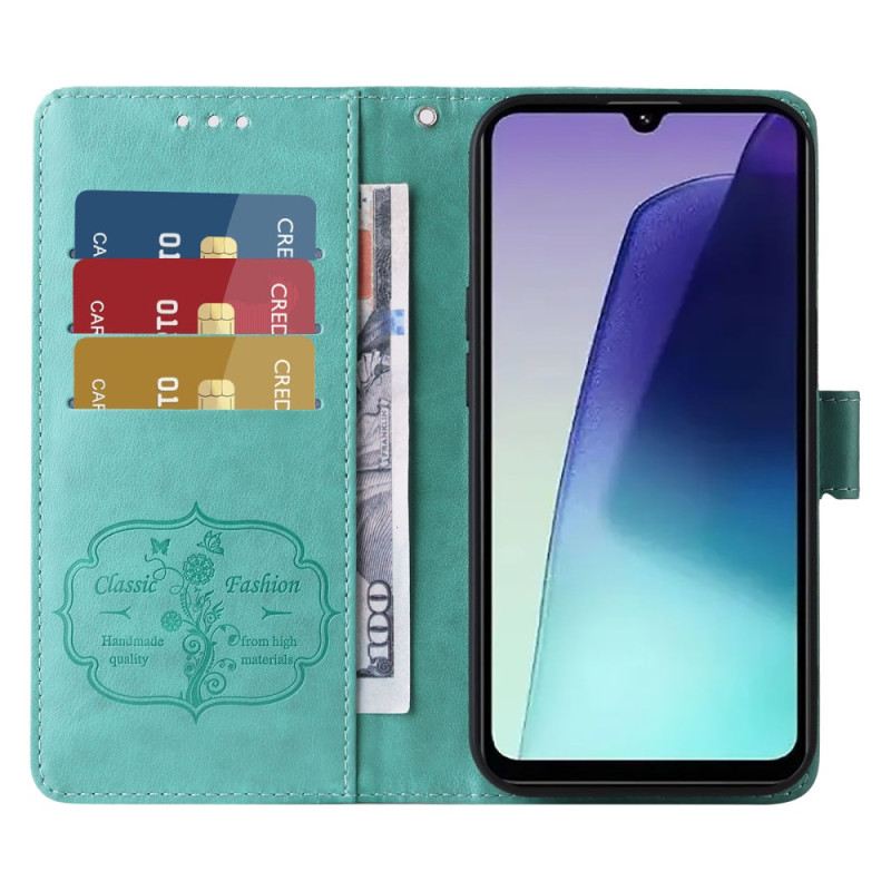 Lederhüllen Poco C75 Handyhülle Blumen Und Schmetterlinge Mit Lanyard