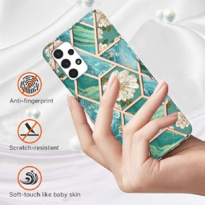 Handyhülle Für Samsung Galaxy A13 4G Marmor Und Weiße Blumen