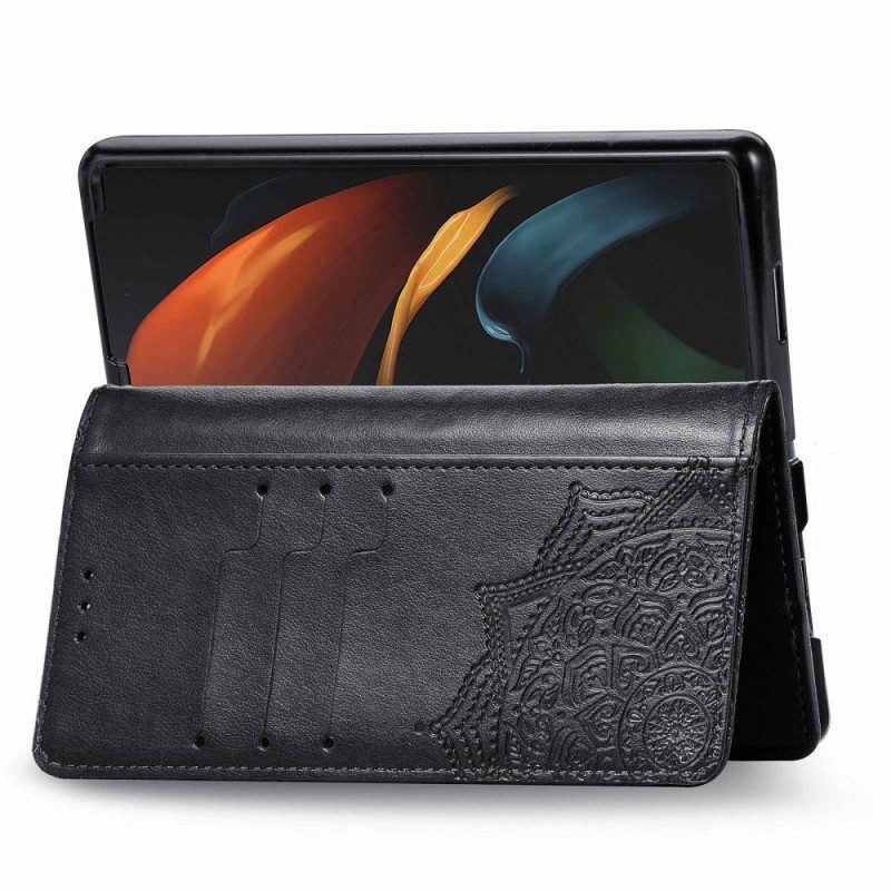 Lederhüllen Für Samsung Galaxy Z Fold 4 Mit Kordel Mittelalterliches Riemchen-mandala