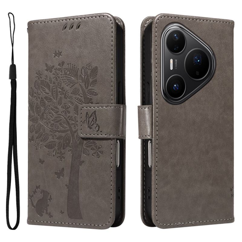 Lederhüllen Für Huawei Pura 80 Pro Katzen- Und Baummuster