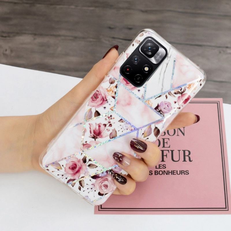 Hülle Für Poco M4 Pro 5G Silikon Marmor Und Blumen