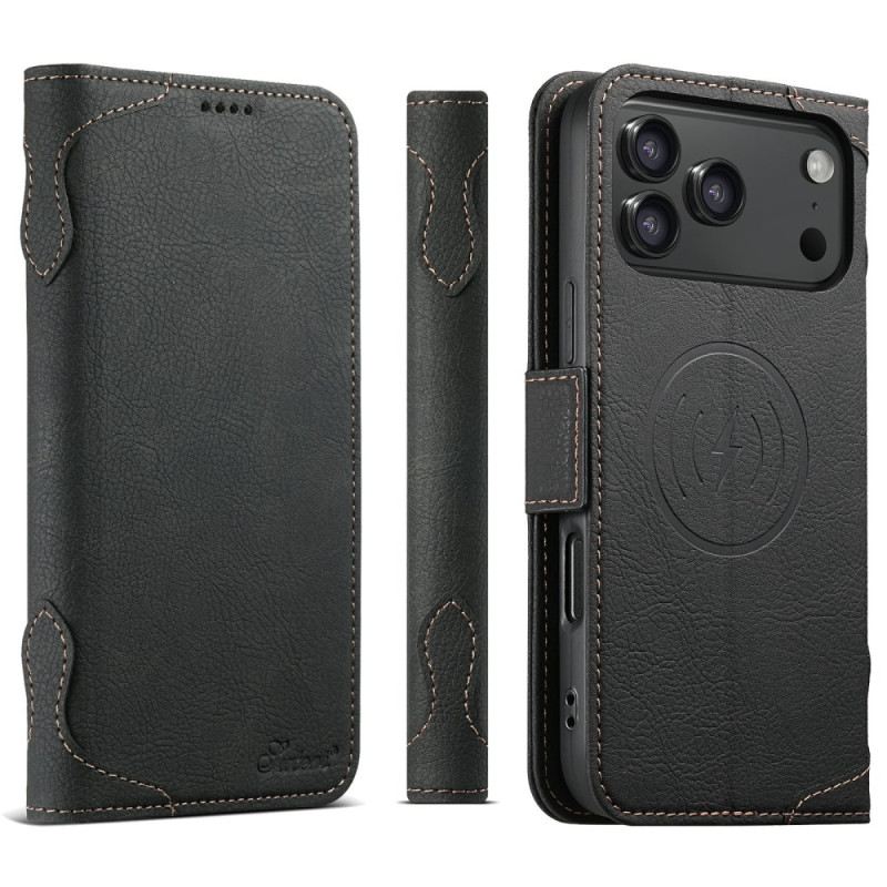Flip Case Für iPhone 17 Pro Magsafe-kompatibles Litschi-leder