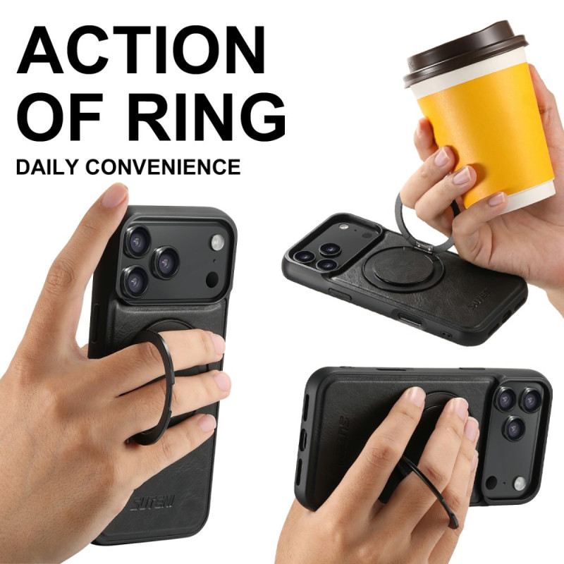 Hülle Für iPhone 17 Pro Magsafe-kompatibles Modell In Gewachster Lederoptik Mit Drehbarer Halterung