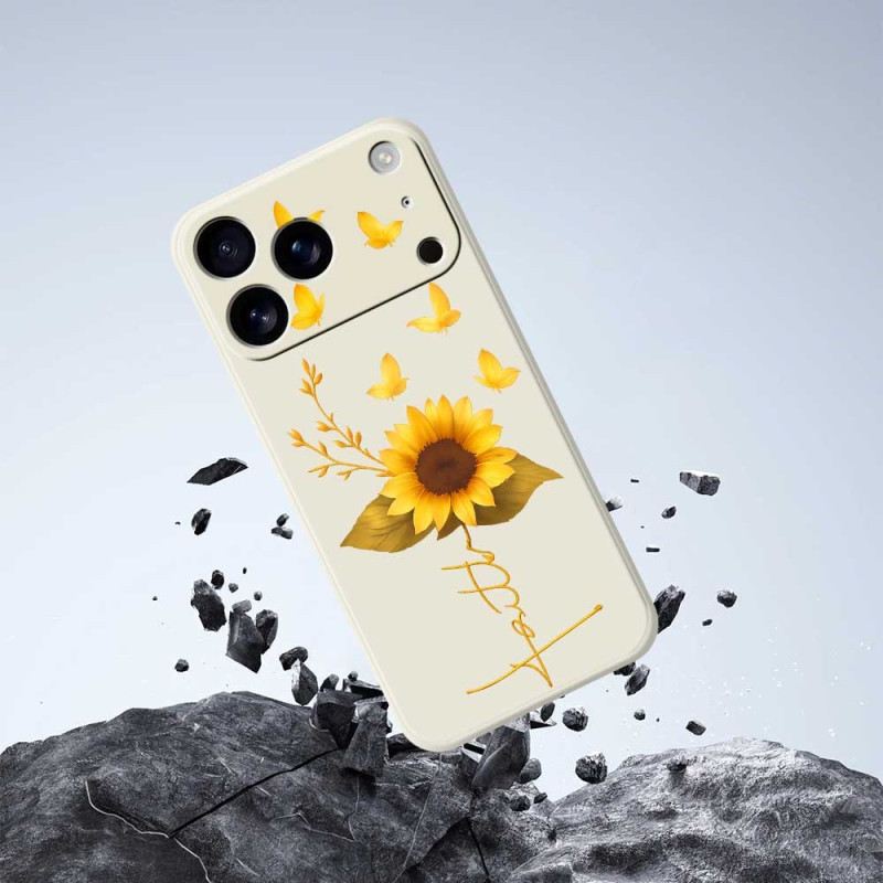 Hülle iPhone 17 Pro Handyhülle Flüssigsilikon-sonnenblume Und Schmetterlinge