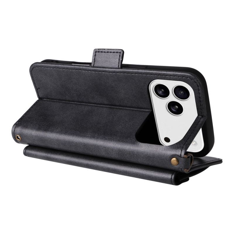 Lederhüllen iPhone 17 Pro Retro-geldbörse Mit Schulterriemen