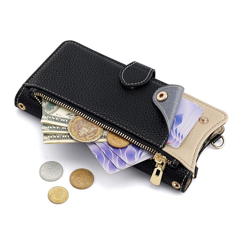 Lederhüllen Für Xiaomi Redmi Note 14 Pro 4g Zweifarbige Geldbörse Mit Kette