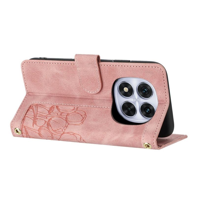 Lederhüllen Xiaomi Redmi Note 14 Pro 4g Handyhülle Blumenmuster Mit Riemen