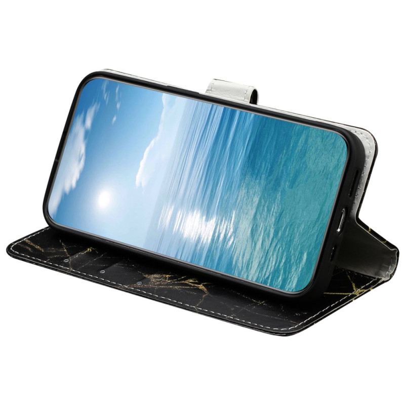 Lederhüllen Xiaomi Redmi Note 14 Pro 4g Schwarzer Und Goldener Marmor