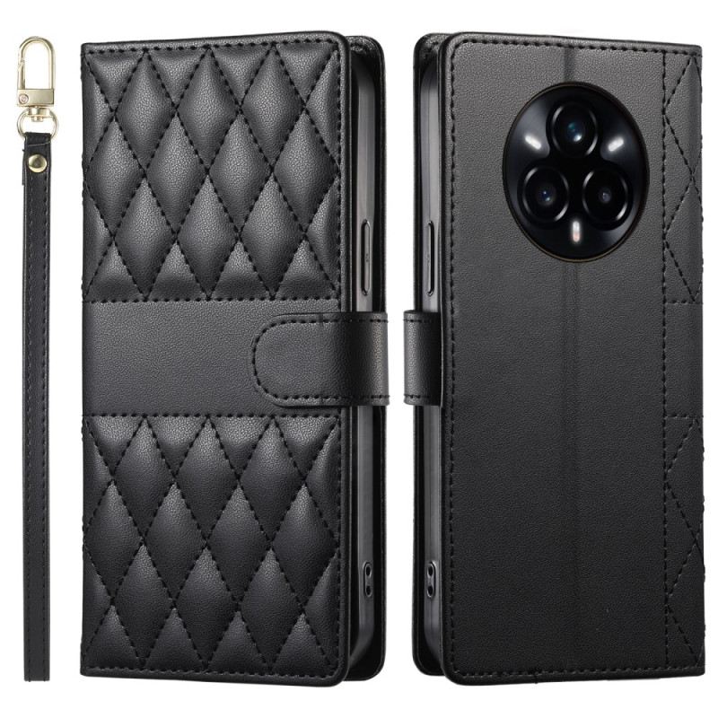 Lederhüllen Für Realme 14 Pro 5g Gestepptes Design Mit Trageriemen Und Schultergurt