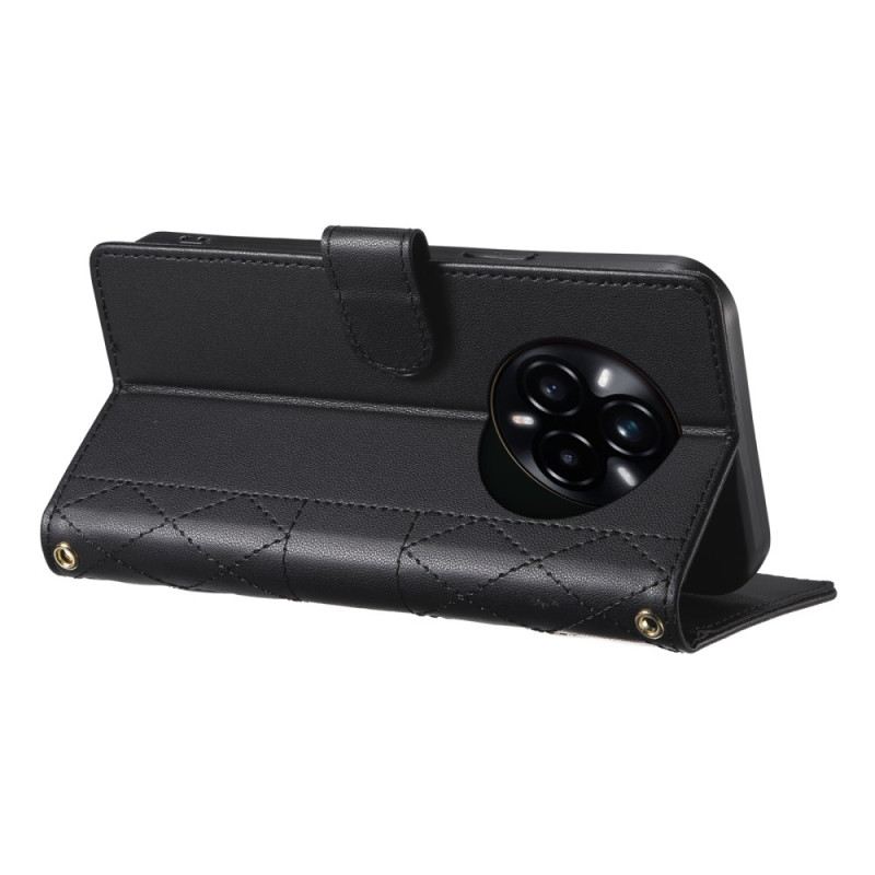 Lederhüllen Für Realme 14 Pro 5g Gestepptes Design Mit Trageriemen Und Schultergurt