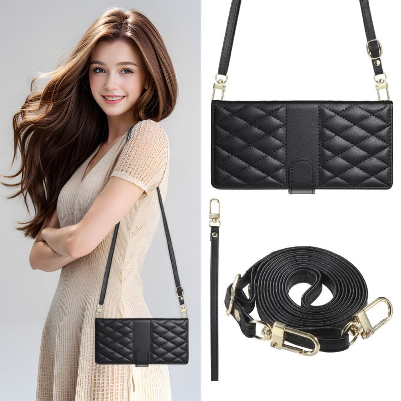 Lederhüllen Für Realme 14 Pro 5g Gestepptes Design Mit Trageriemen Und Schultergurt