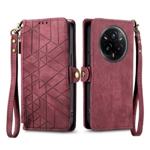 Lederhüllen Realme 14 Pro 5g Geldbörse Mit Reißverschluss Und Geometrischem Design