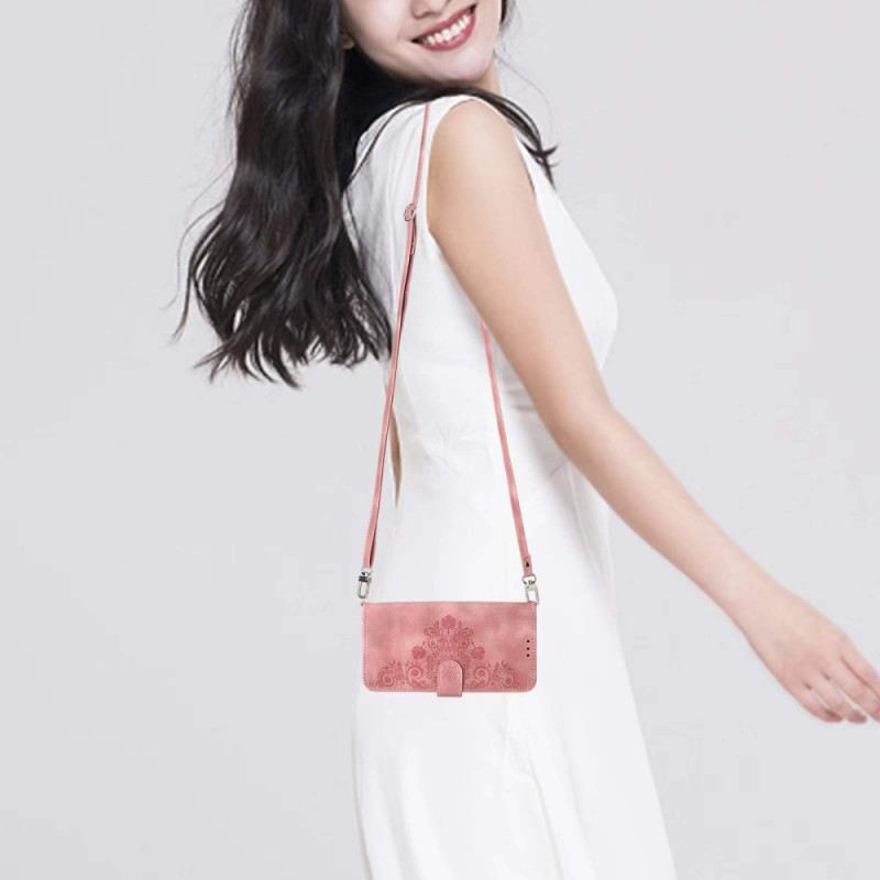 Lederhüllen Oppo Reno 13 Pro 5g Handyhülle Blumenmuster Mit Schulterriemen