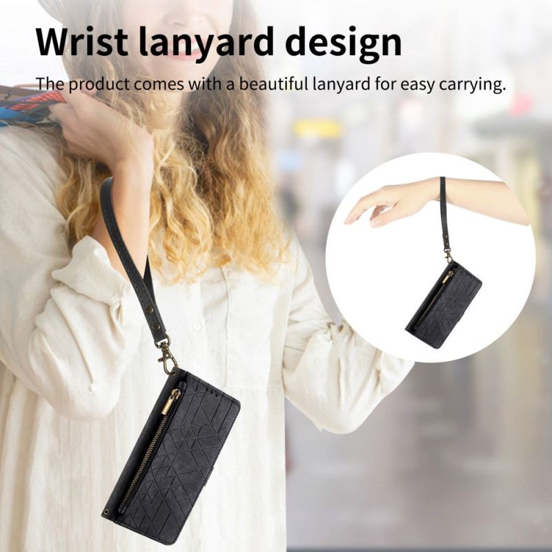 Lederhüllen Für Samsung Galaxy S25 5g Edge Geometrisches Muster Und Lanyard