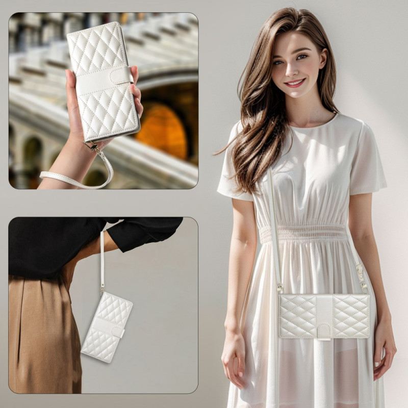 Lederhüllen Für Samsung Galaxy S25 5g Edge Gesteppt Mit Riemen Und Schulterriemen