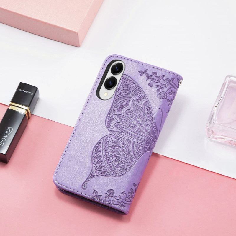 Lederhüllen Samsung Galaxy S25 5g Edge Barocker Schmetterling Mit Handschlaufe