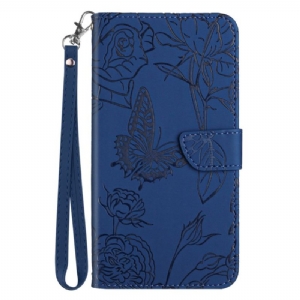 Lederhüllen Samsung Galaxy S25 5g Edge Handyhülle Schmetterlingsmuster Mit Riemen