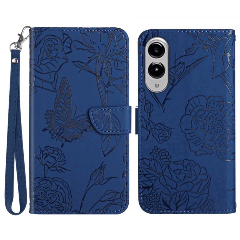 Lederhüllen Samsung Galaxy S25 5g Edge Handyhülle Schmetterlingsmuster Mit Riemen