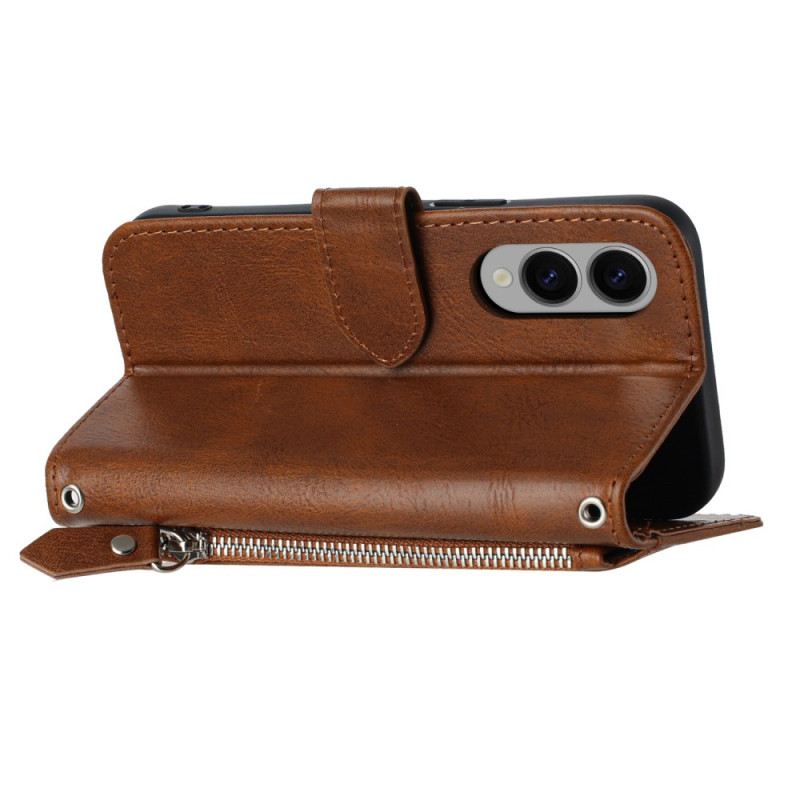 Lederhüllen Samsung Galaxy S25 5g Edge Handyhülle Vintage-geldbörse Mit Riemen Und Schulterriemen