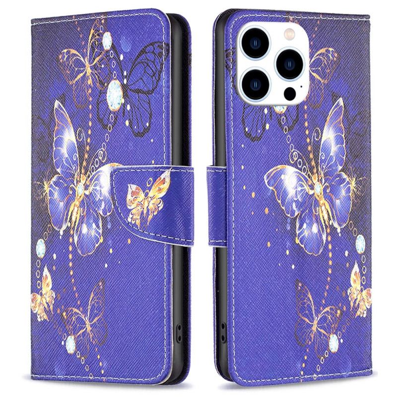 Lederhüllen Für iPhone 16 Pro Max Lila Schmetterlinge