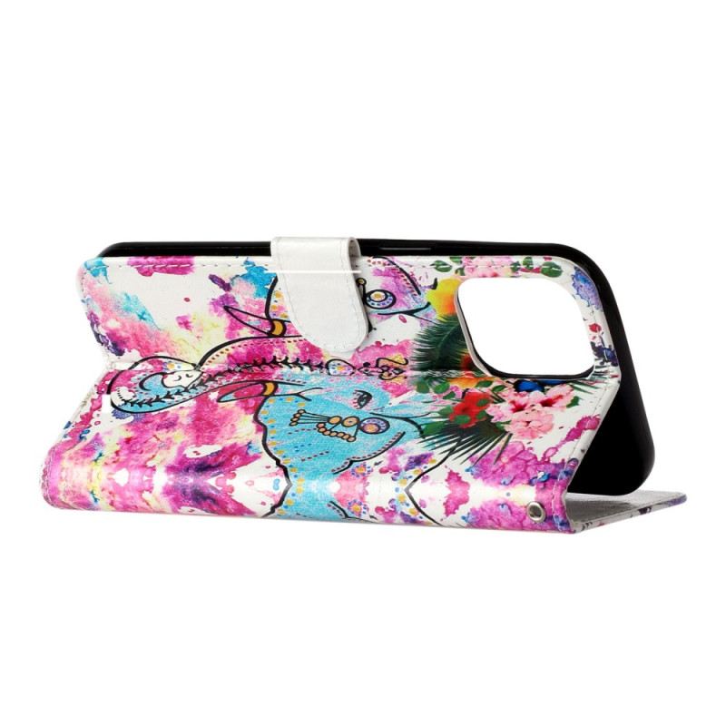 Lederhüllen iPhone 16 Pro Max Aquarell-elefant Mit Schlüsselband