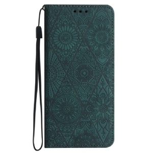 Lederhüllen Für Samsung Galaxy A16 5g Blumenmuster Und Riemen