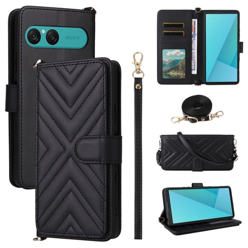 Lederhüllen Für Sony Xperia 10 Vii Gesteppt Mit Trageriemen Und Handschlaufe