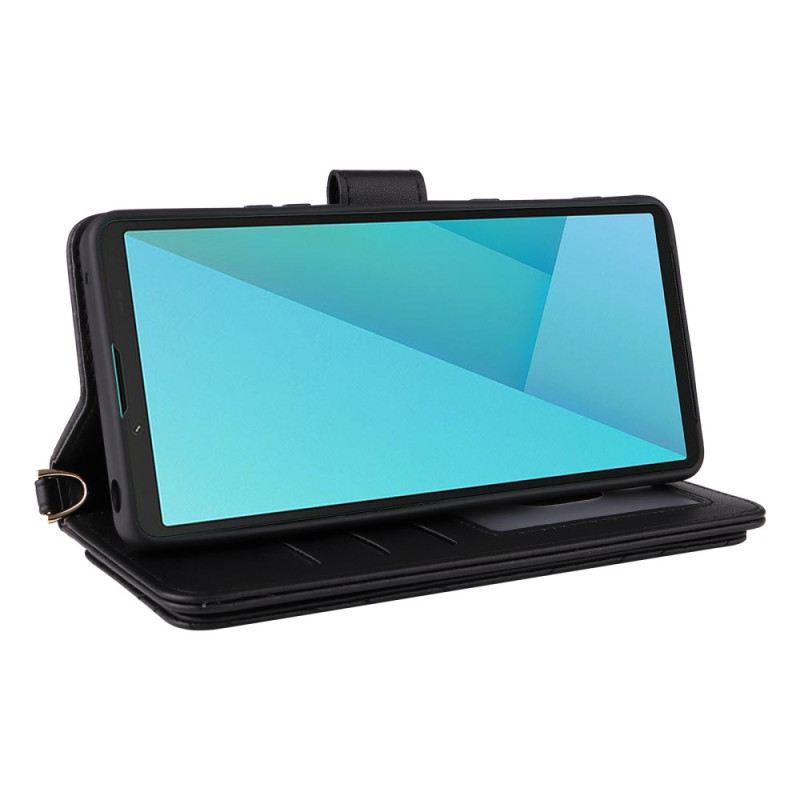 Lederhüllen Für Sony Xperia 10 Vii Gesteppt Mit Trageriemen Und Handschlaufe