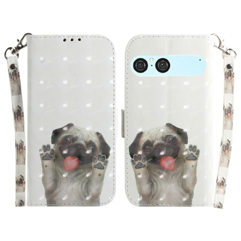 Lederhüllen Für Sony Xperia 10 Vii Lanyard Mit Mops-muster