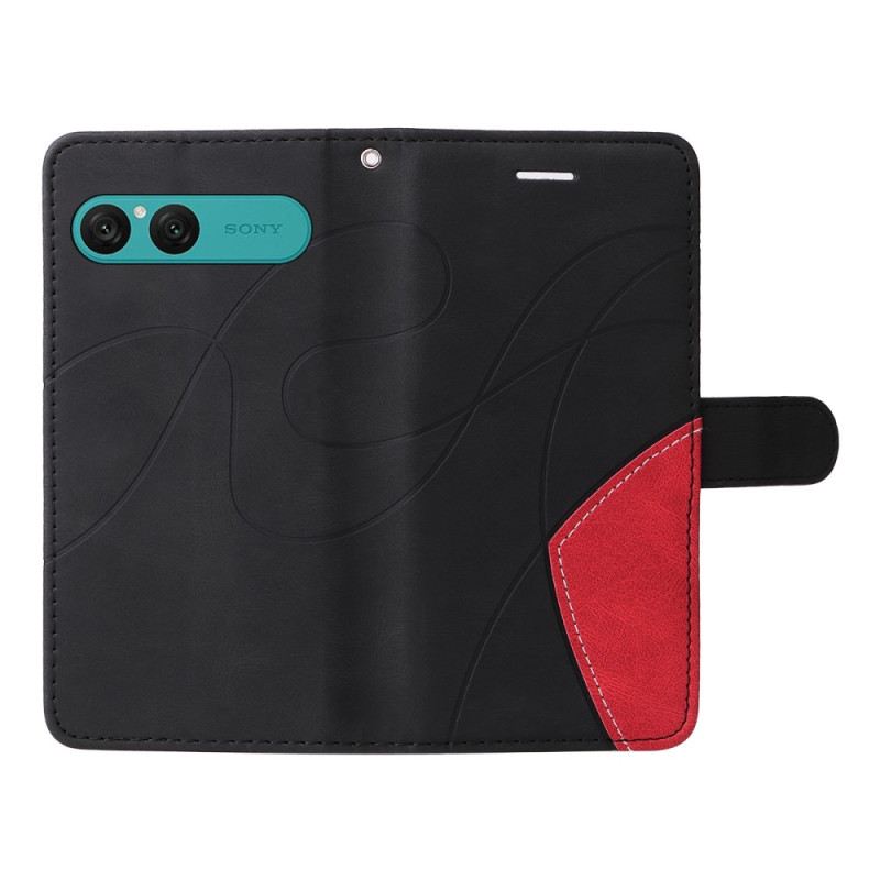 Lederhüllen Für Sony Xperia 10 Vii Zweifarbiges Wellenmuster