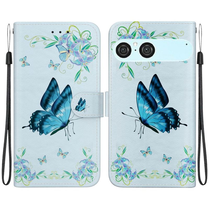 Lederhüllen Sony Xperia 10 Vii Blauer Schmetterling Und Blumen