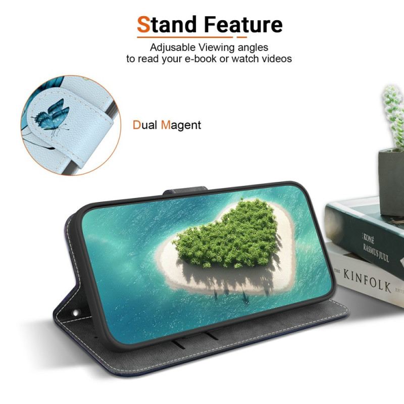 Lederhüllen Sony Xperia 10 Vii Blauer Schmetterling Und Blumen