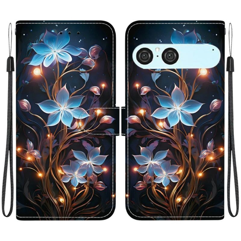Lederhüllen Sony Xperia 10 Vii Blaues Blumenmuster