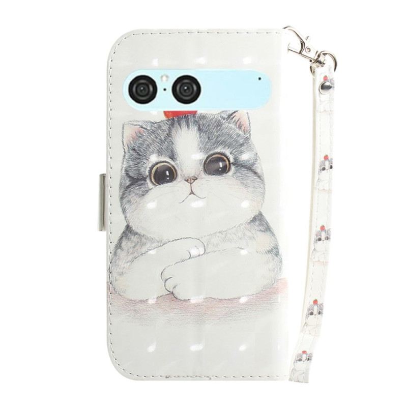 Lederhüllen Sony Xperia 10 Vii Handyhülle Lanyard Mit Katze Und Erdbeere