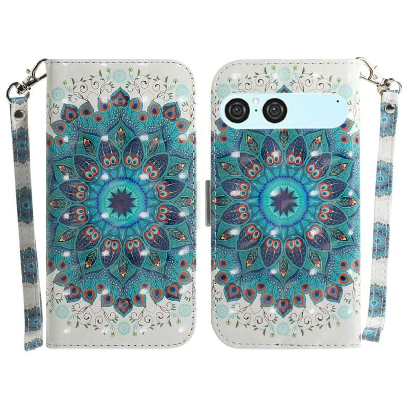 Lederhüllen Sony Xperia 10 Vii Lanyard Mit Grünem Mandala