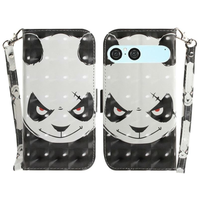 Lederhüllen Sony Xperia 10 Vii Lanyard Mit Wütendem Panda