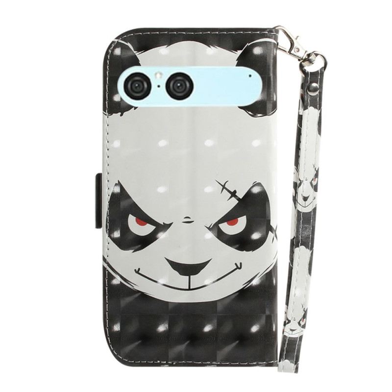 Lederhüllen Sony Xperia 10 Vii Lanyard Mit Wütendem Panda