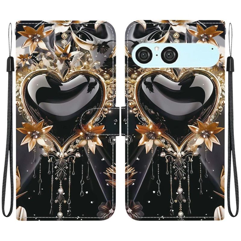 Lederhüllen Sony Xperia 10 Vii Schwarzes Und Goldenes Herz
