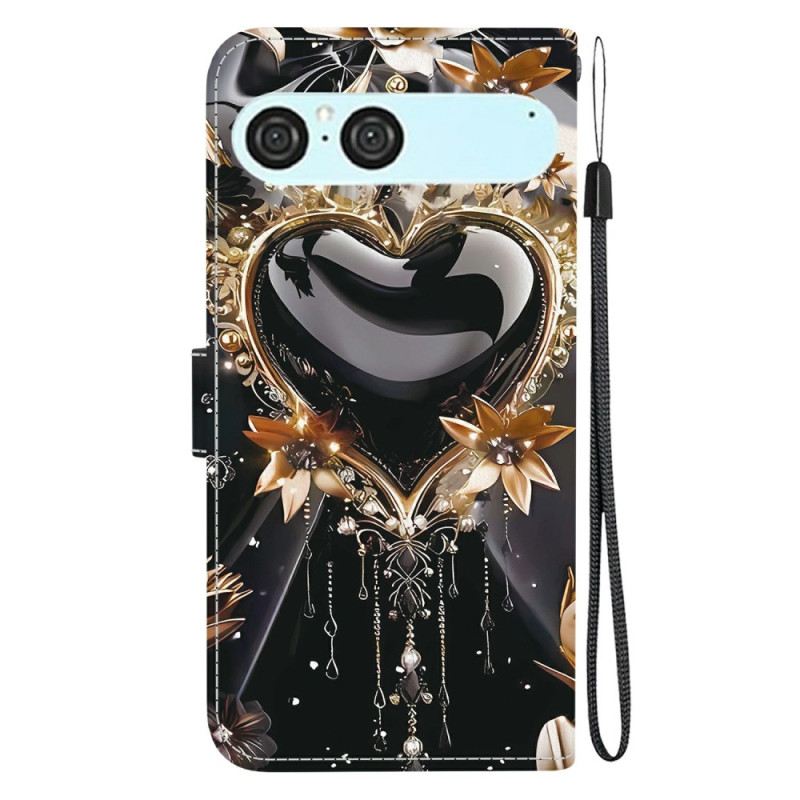 Lederhüllen Sony Xperia 10 Vii Schwarzes Und Goldenes Herz