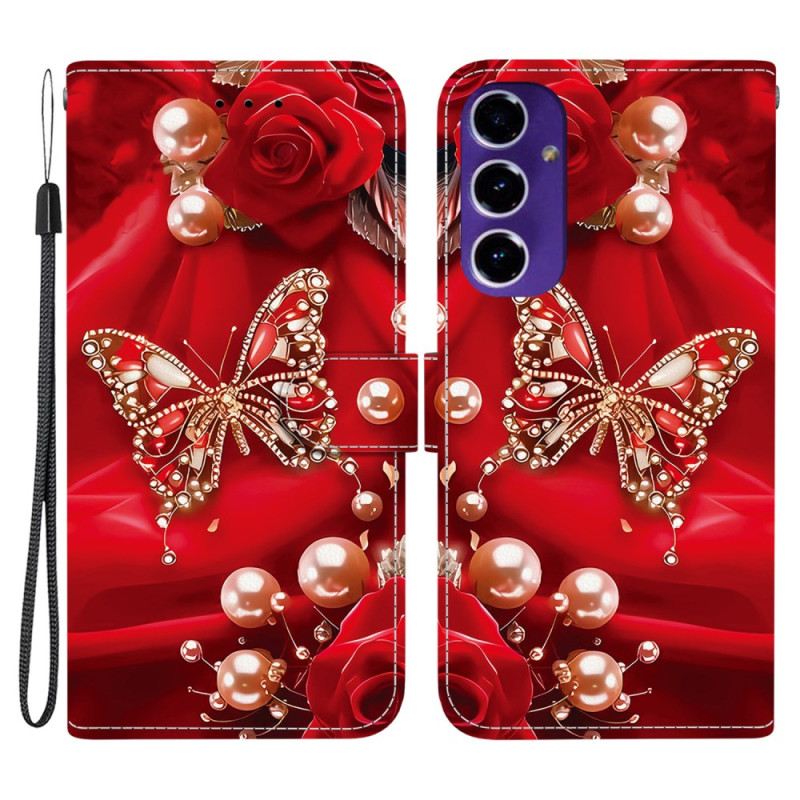 Lederhüllen Für Samsung Galaxy A17 4g / 5g Gold-perlmuttfarbener Schmetterling