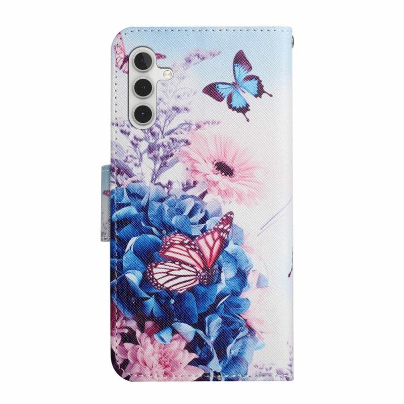 Lederhüllen Für Samsung Galaxy A17 4g / 5g Schmetterlinge Und Blumen
