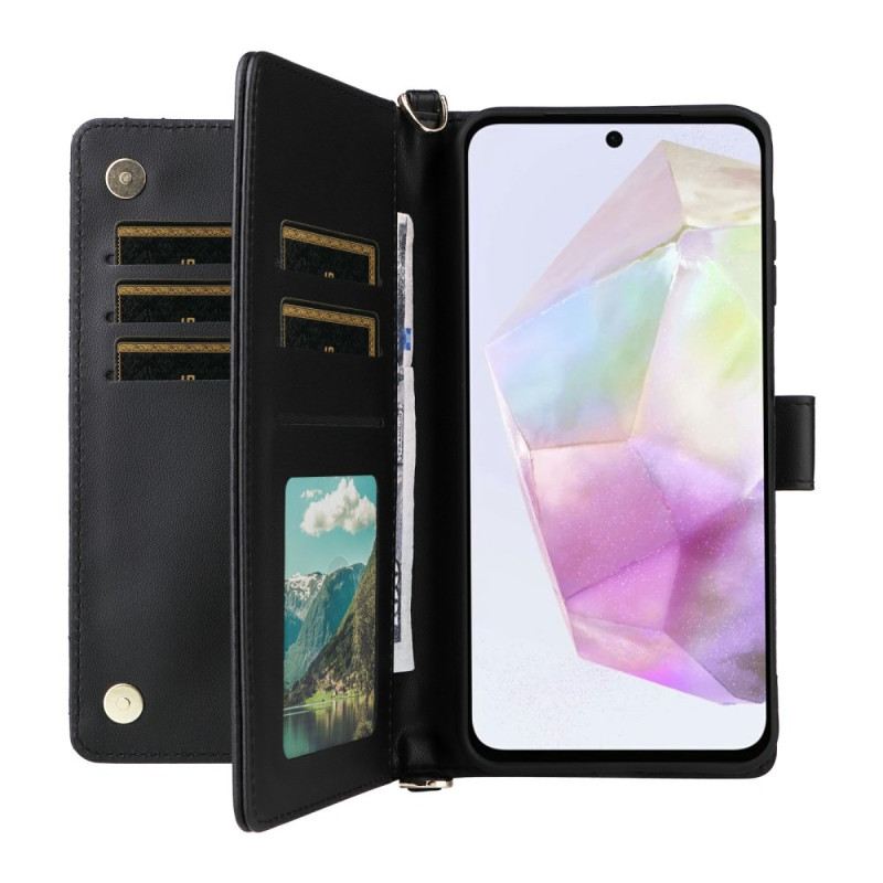 Lederhüllen Samsung Galaxy A17 4g / 5g Gesteppt Mit Schulter- Und Handgelenkschlaufe