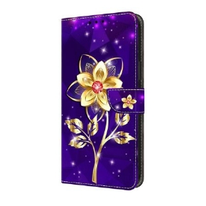 Lederhüllen Samsung Galaxy A17 4g / 5g Handyhülle Goldene Blume Auf Violettem Hintergrund