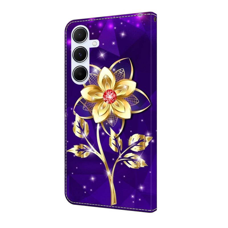 Lederhüllen Samsung Galaxy A17 4g / 5g Handyhülle Goldene Blume Auf Violettem Hintergrund
