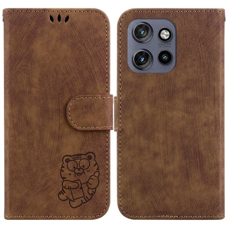 Lederhüllen Motorola Edge 50 Neo Kleine Katze Mit Riemen