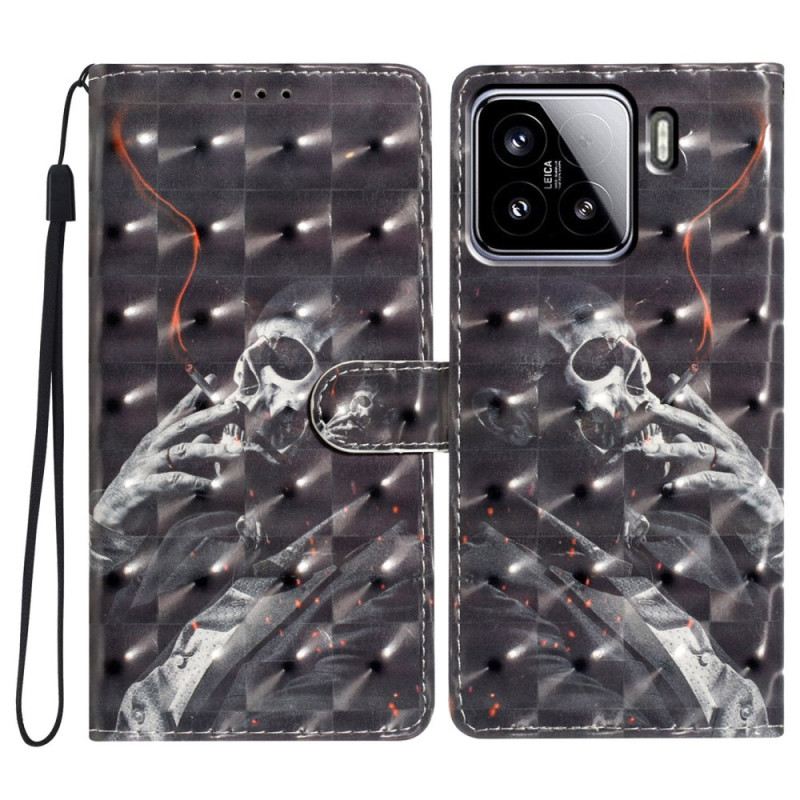 Lederhüllen Für Xiaomi 15 3d-rauchendes Skelett