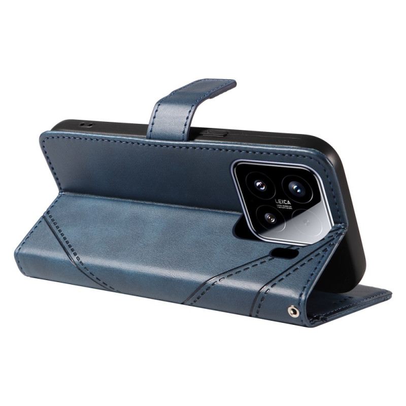 Lederhüllen Für Xiaomi 15 Zweifarbige Linien Und Streifen