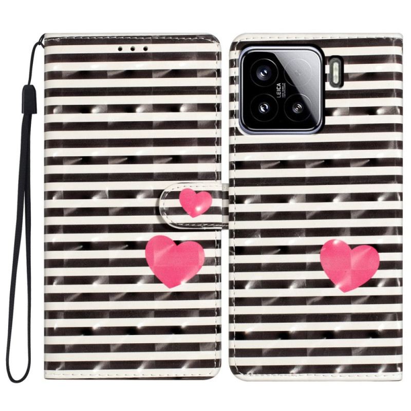Lederhüllen Xiaomi 15 Handyhülle 3d-streifen Und Herzen