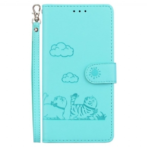 Lederhüllen Xiaomi 15 Handyhülle Katzenmotiv-riemen