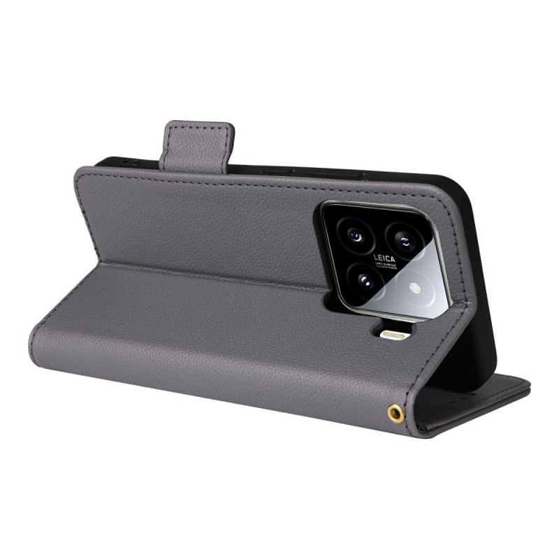 Lederhüllen Xiaomi 15 Handyhülle Kunstleder In Litschi-optik Mit Riemen